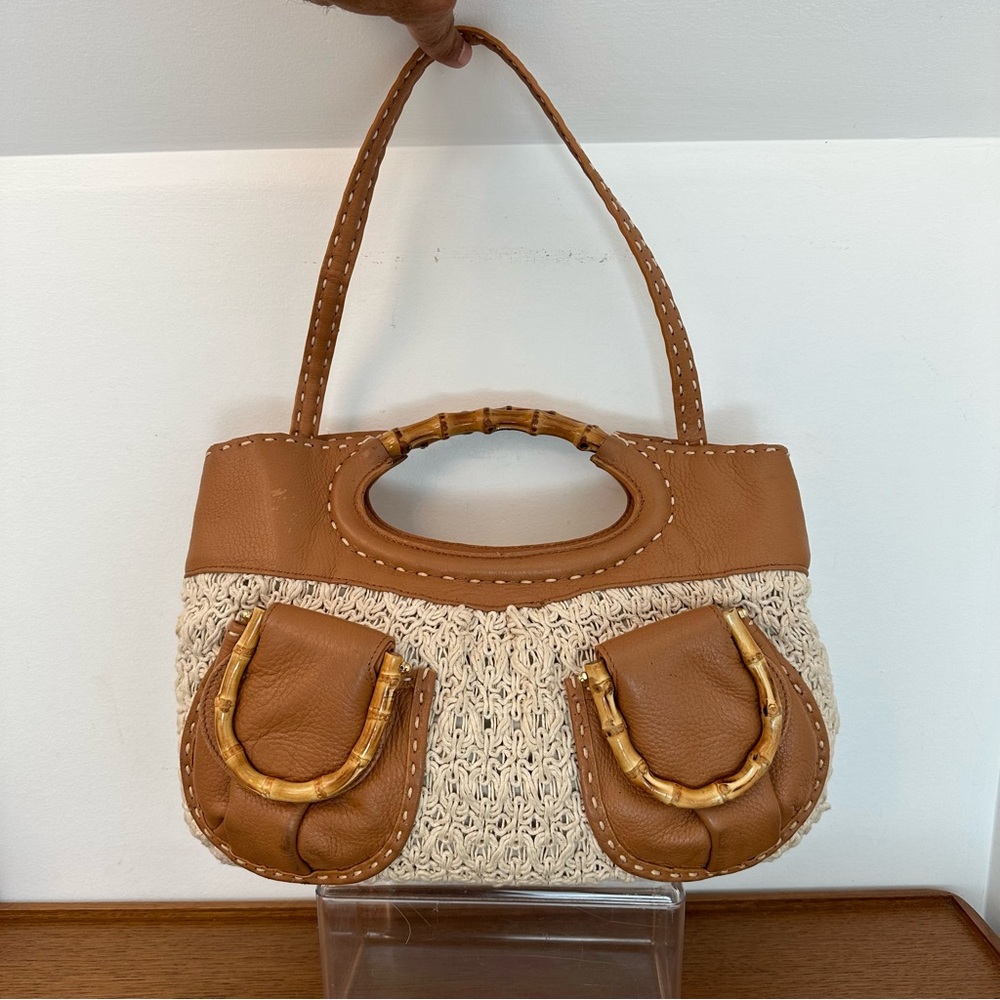 DESMO Made in Italy Handbag Shoulder Bag Rope Weave Leather Bamboo Handles